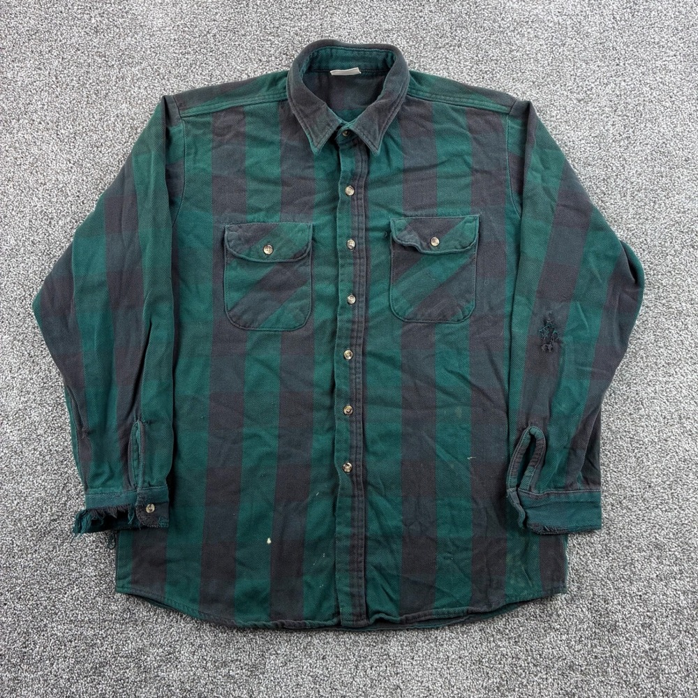 Vintage Five Brother Flannel Shirt Mens XL Tall Green Black Buffalo Plaid Heavy